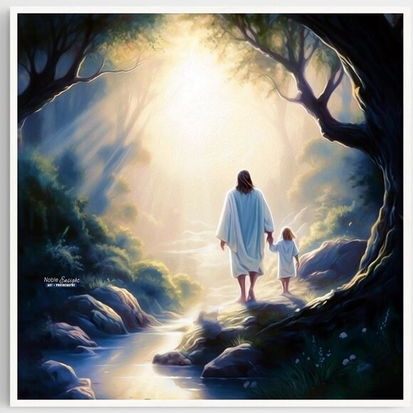 Jesus Christ with Child Walking Towards Paradise Oil Painting Art Print - Picture 7 of 7